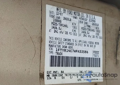 1998 Ford Ranger Xl/Xlt from USA, damaged, VIN 1FTYR14C7WPA53586